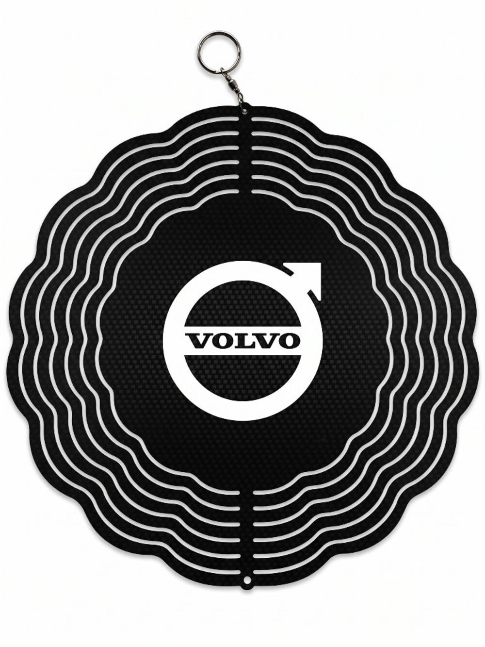 10" Volvo Logo Kinetic Wind Spinner - Carbon Fiber Metal Hanging Yard Decor